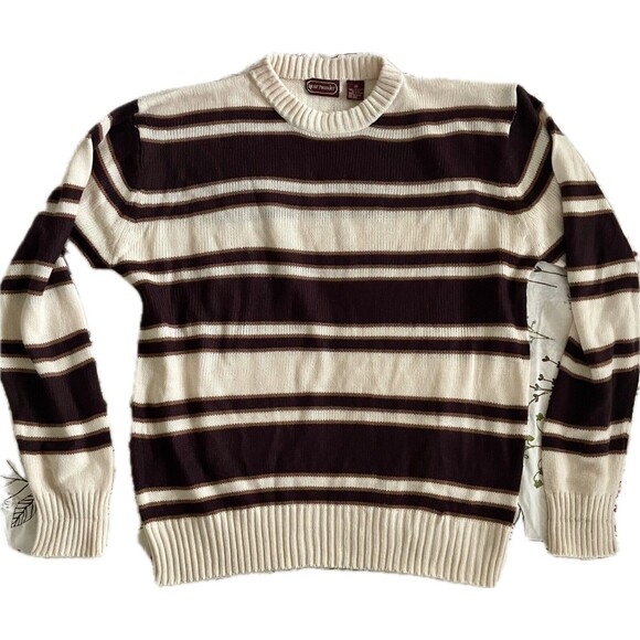 Vintage Year Rounder Sweater Men’s Medium Tan Striped Pullover Sweater - Picture 1 of 13